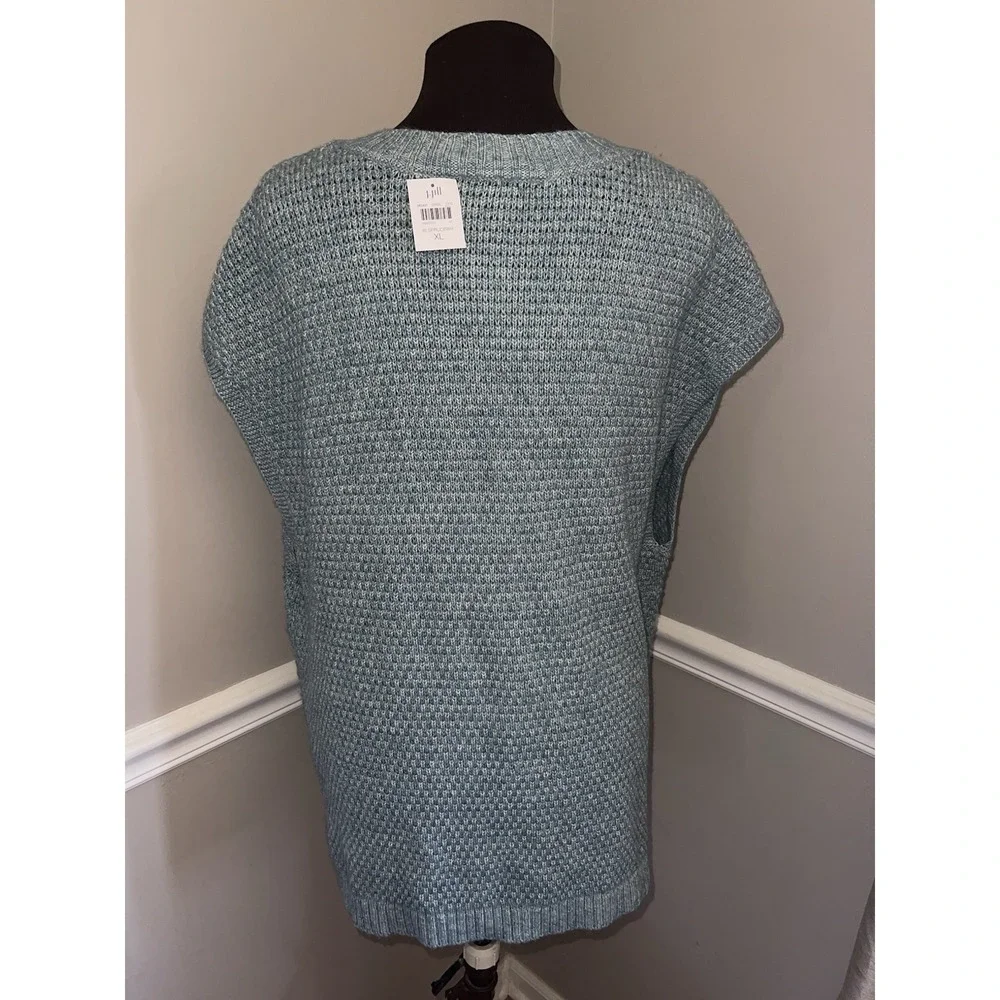 J. Jill Blue Women's XL V-Neck Sleeveless Knit Sweater‎ Vest Cottagecore Coastal